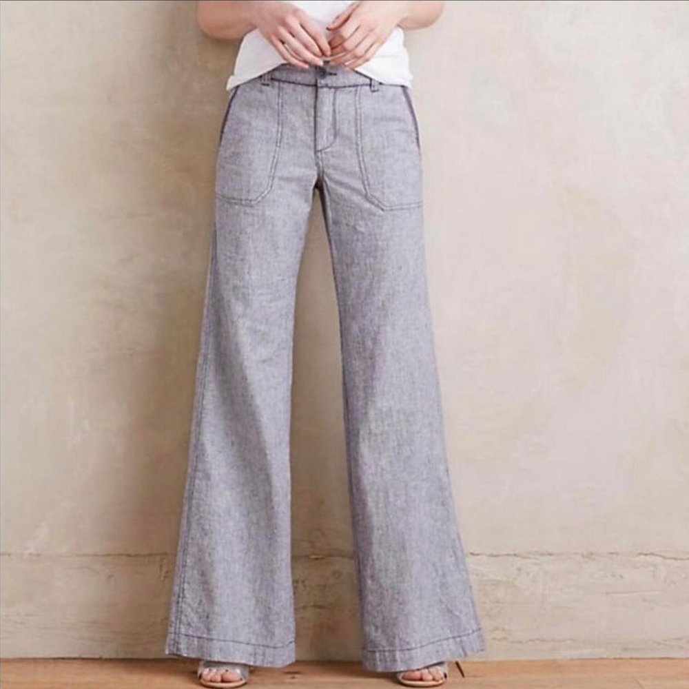 Anthropologie Pilcro Wide Leg Linen Gray Pants